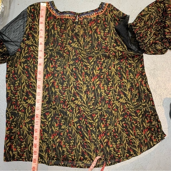 Zara Sheer Embroidered Blouse Top Sz M Black Floral Balloon Sleeve Feminine Boho - Picture 11 of 13